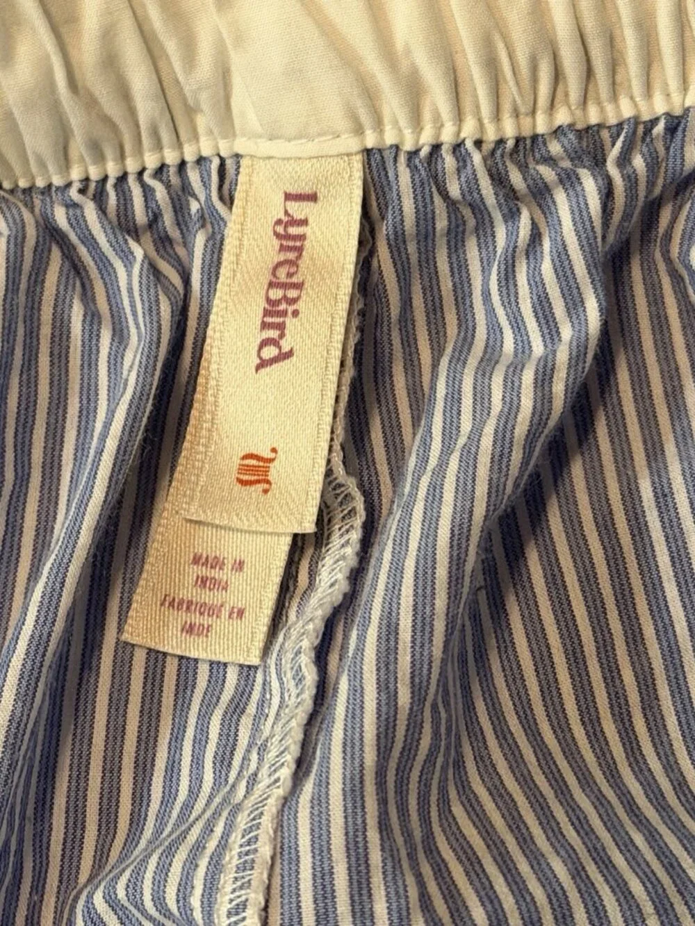 Anthropologie LyreBird Blue Striped Pleated Cotton Boxer Shorts - Size M Lounge